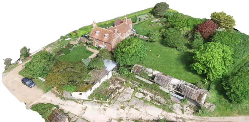 Drone image of 3D MESH countryside home