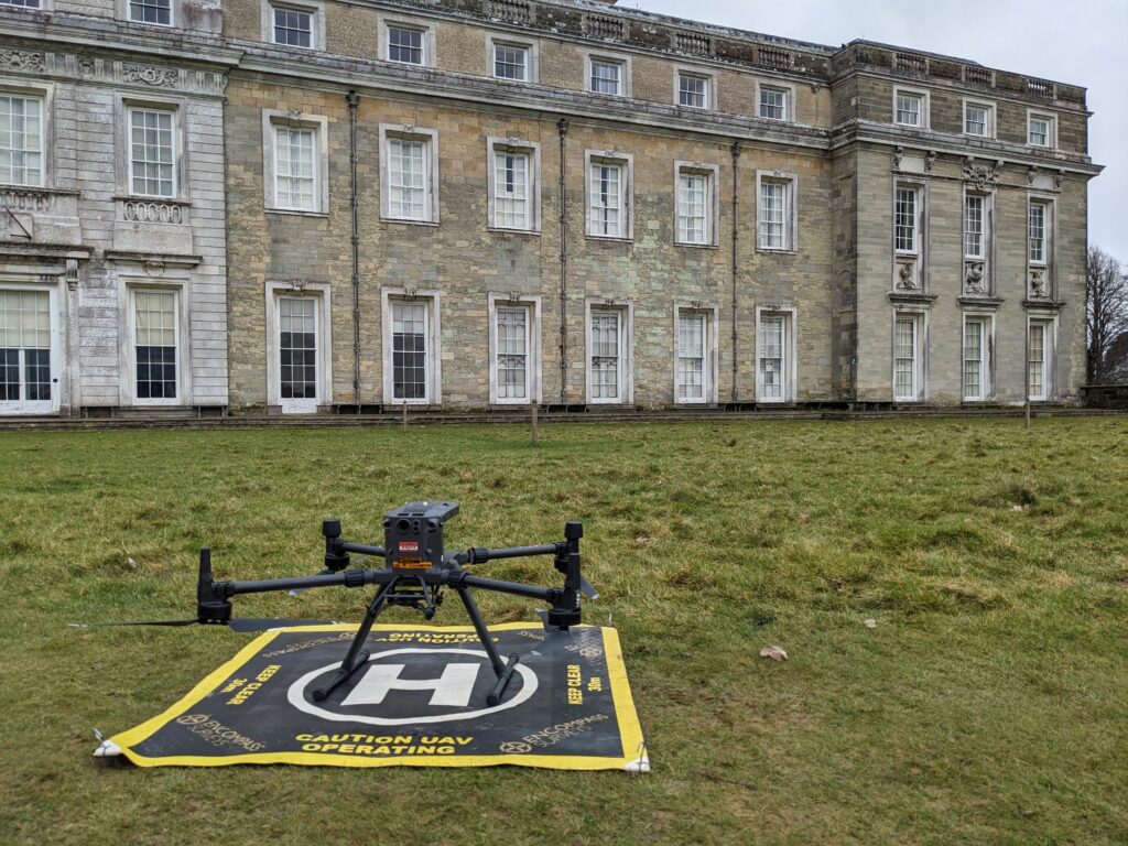 DJI M300 camera drone in front of stately home