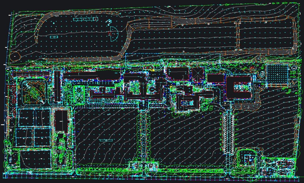 CAD Drawing of a topographical survey of a large area