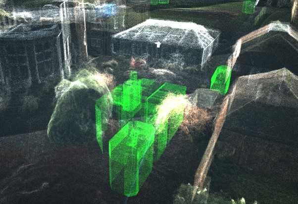 an image showing a 3d laser scan point cloud of underground manholes and chambers