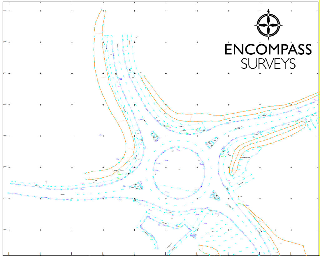 Survey showing a topographical survey of a large roundabout